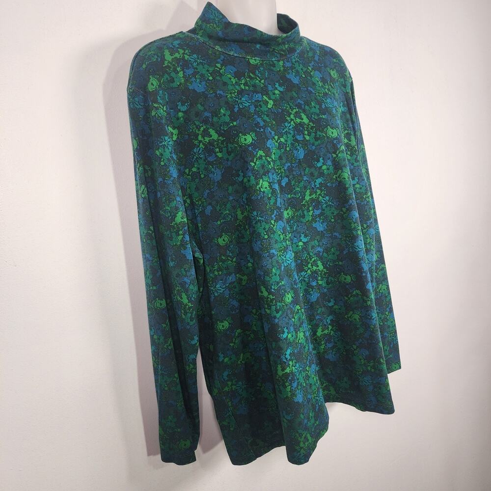 Isaac Mizrahi Live Womens Top Floral Printed Mock Neck Long Sleeve XL Knit Green - Picture 5 of 10